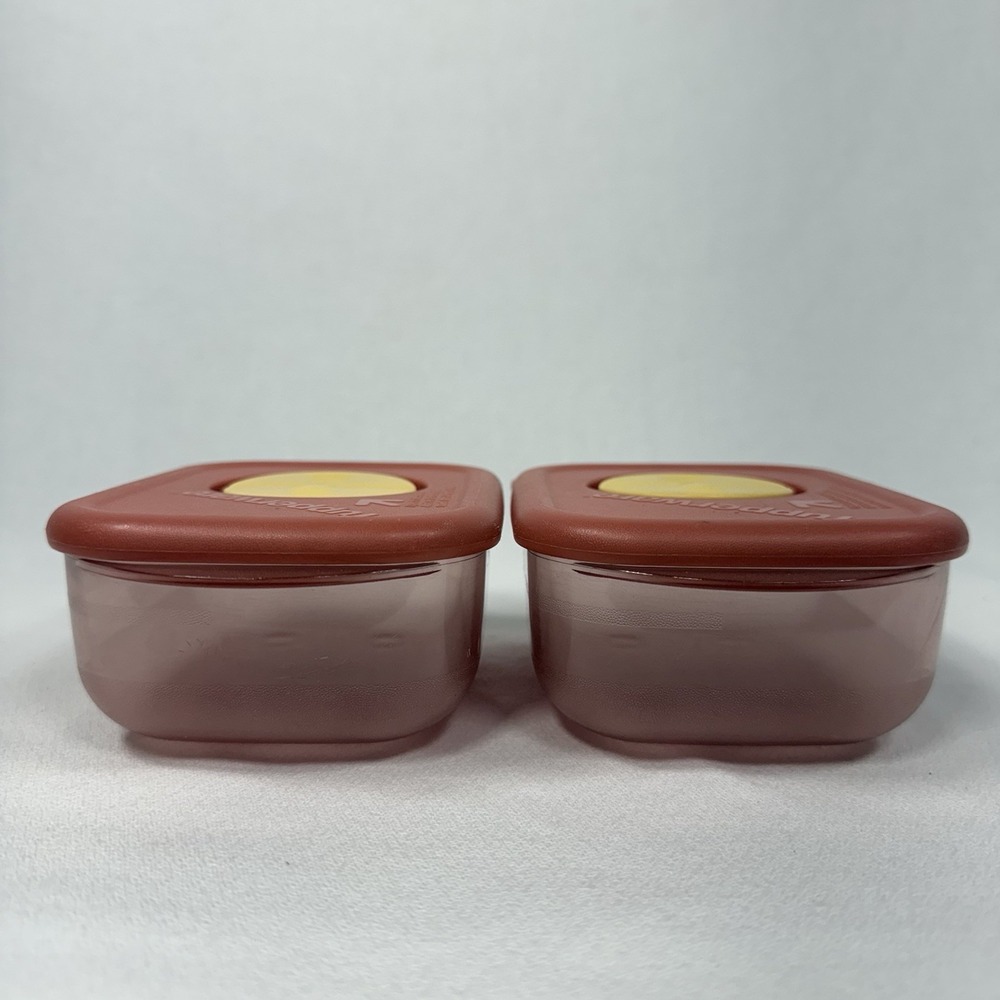 Set Of 5 Vintage Rock N Serve Tupperware Orange w Yellow Vent Lids - Picture 10 of 16